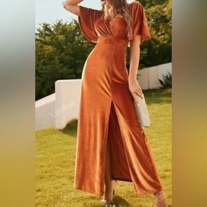 NWT SBetro Orange Velvet Maxi Dress Size Medium